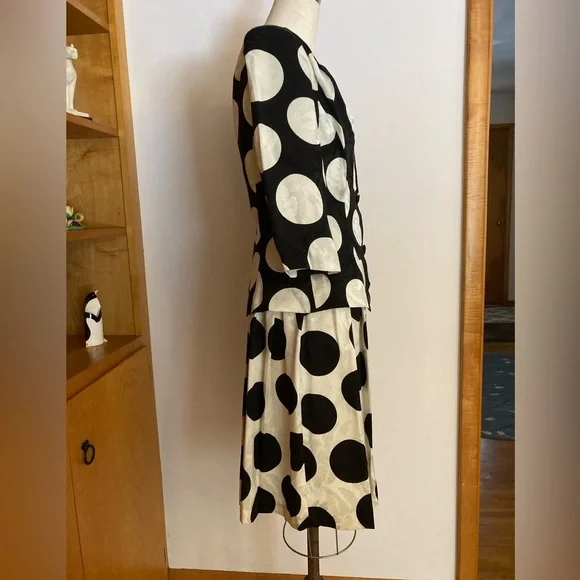 Flora Kung Large Polka Dot Black and White 2pc Peplum Floral Midi Ensemble Retro - Picture 8 of 16